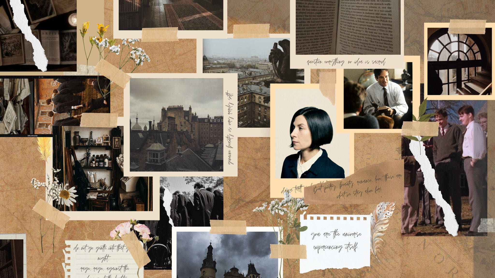 light academia, vintage photos, handwritten quotes, Full HD Desktop Wallpaper