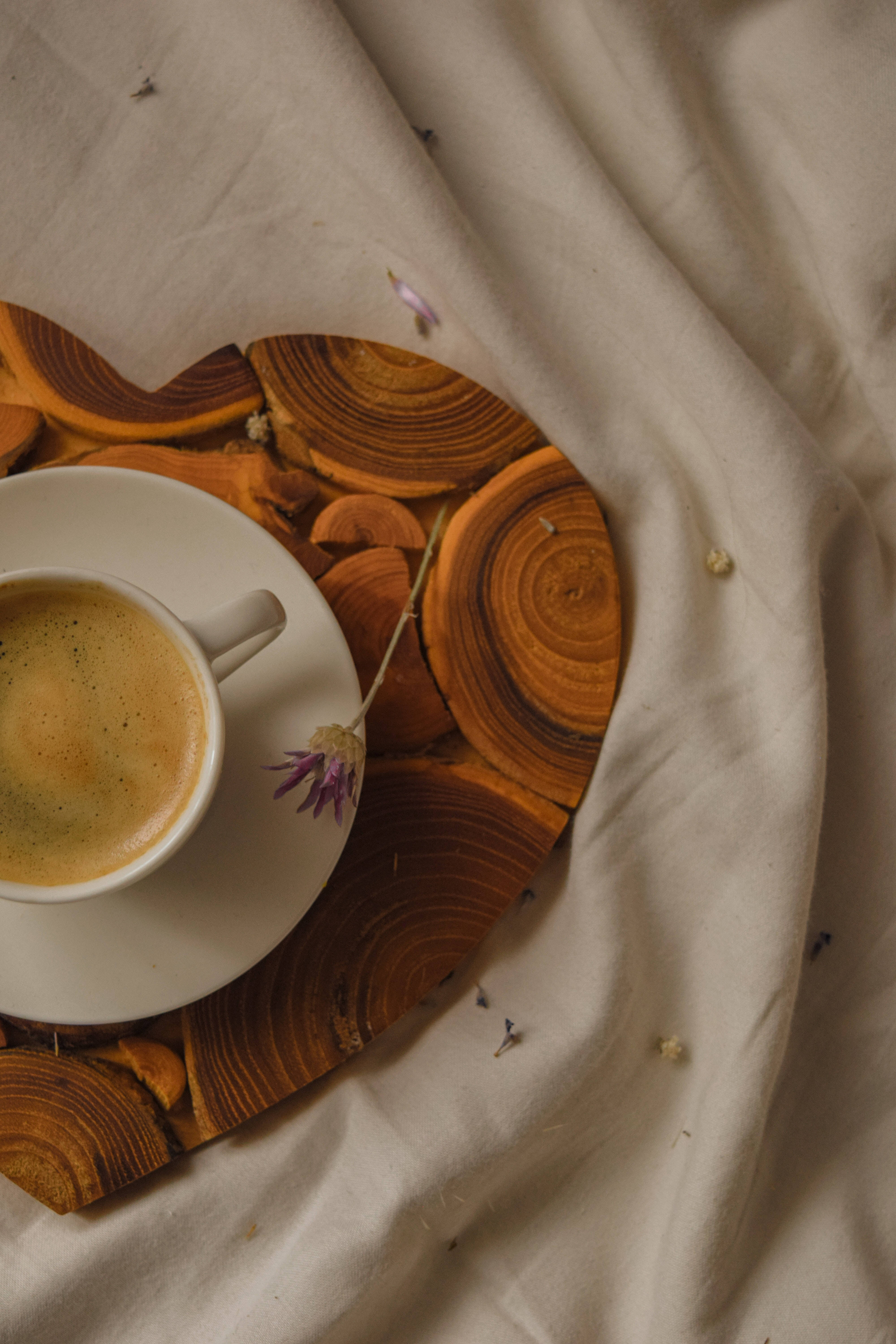 Aesthetic Brown, heart saucer, white coffee cup, 5K Phone Wallpaper