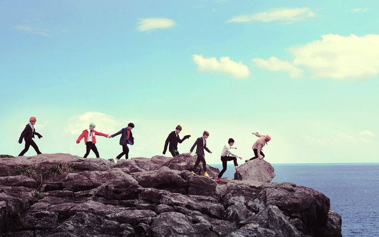 Aesthetic Bts, cliffed coast, rugged coastal cliff, HD Desktop Wallpaper