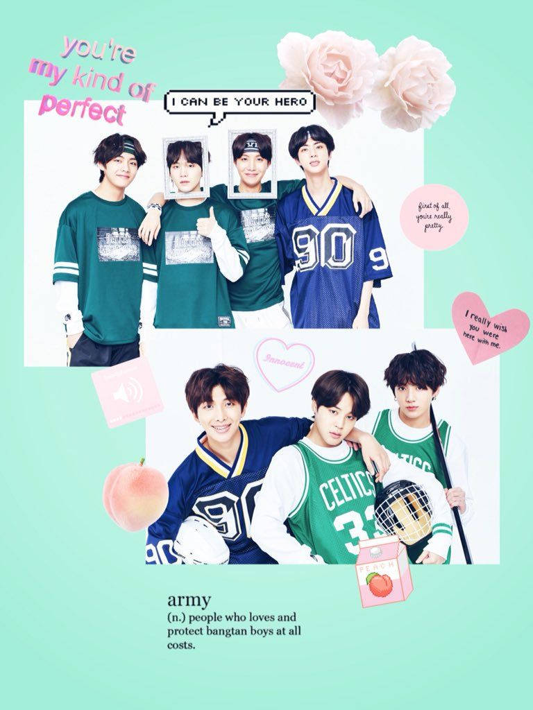 Aesthetic Bts, VSCO Collage, mint green background, SD Phone Wallpaper