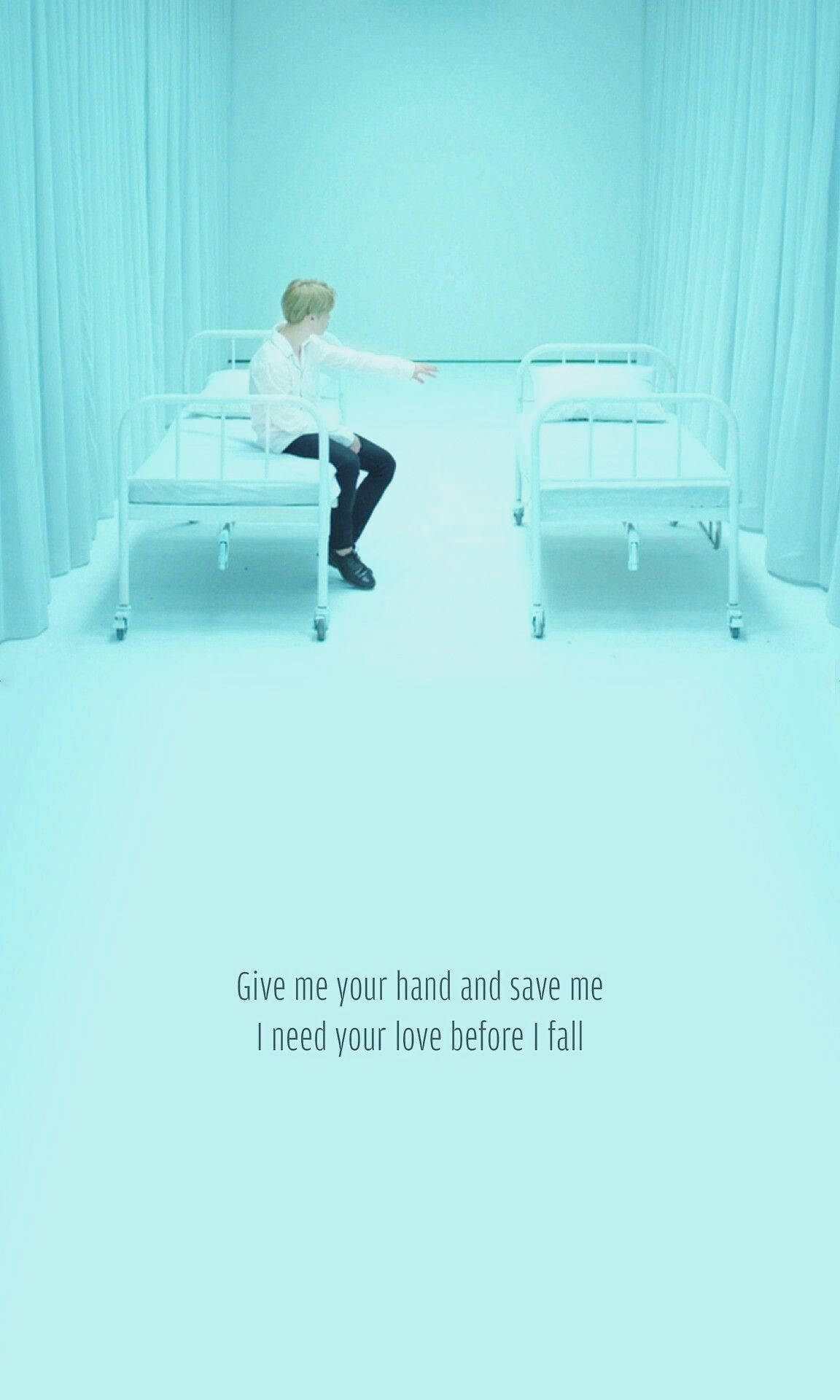 Aesthetic Bts, hospital bed, minimalist turquoise room, Full HD Phone Wallpaper