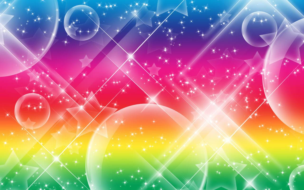 rainbow gradient, glowing bubbles, sparkling stars, HD Desktop Wallpaper