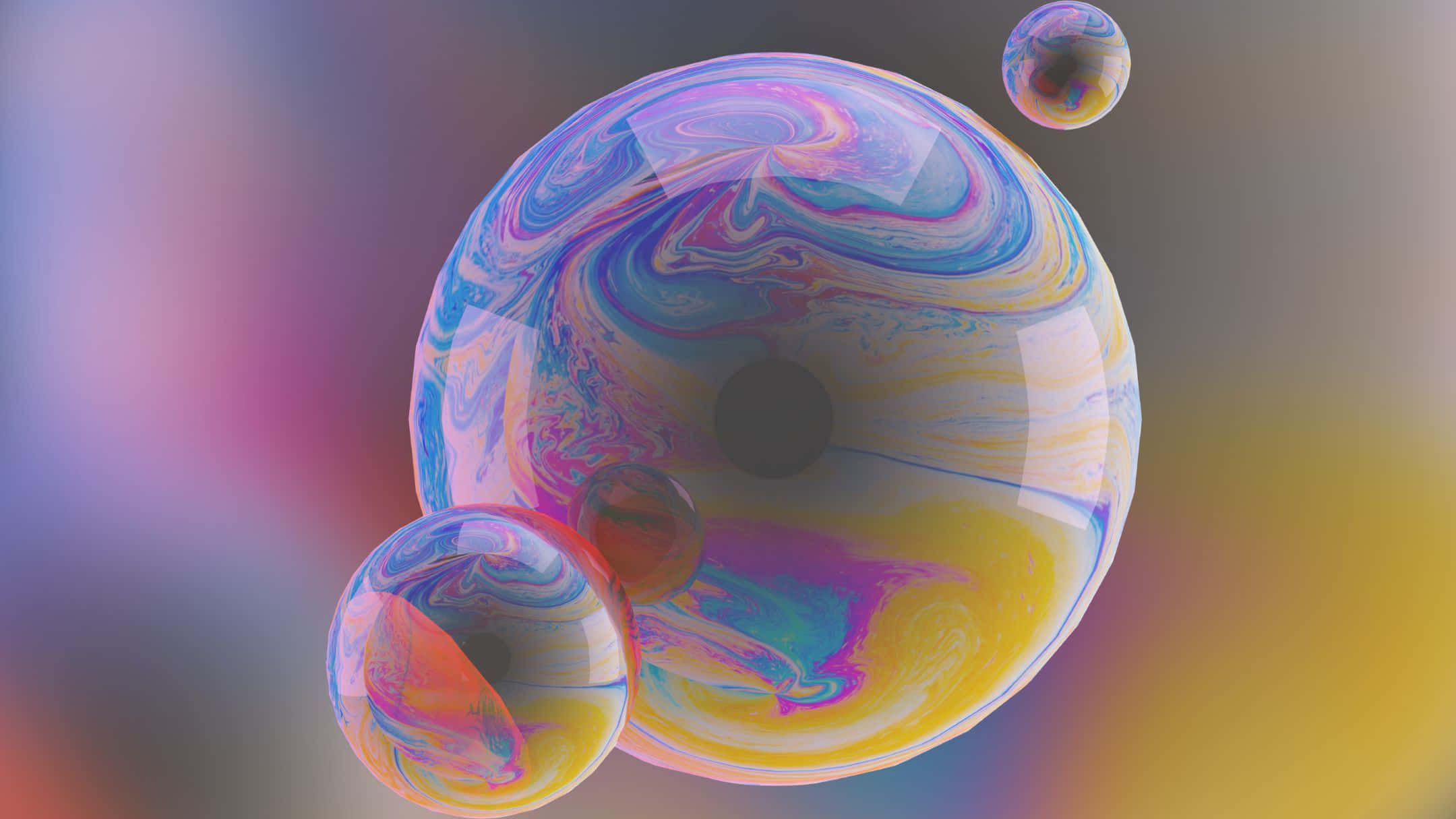 soap bubbles, iridescent rainbow hues, soft gradient background, Full HD Desktop Wallpaper