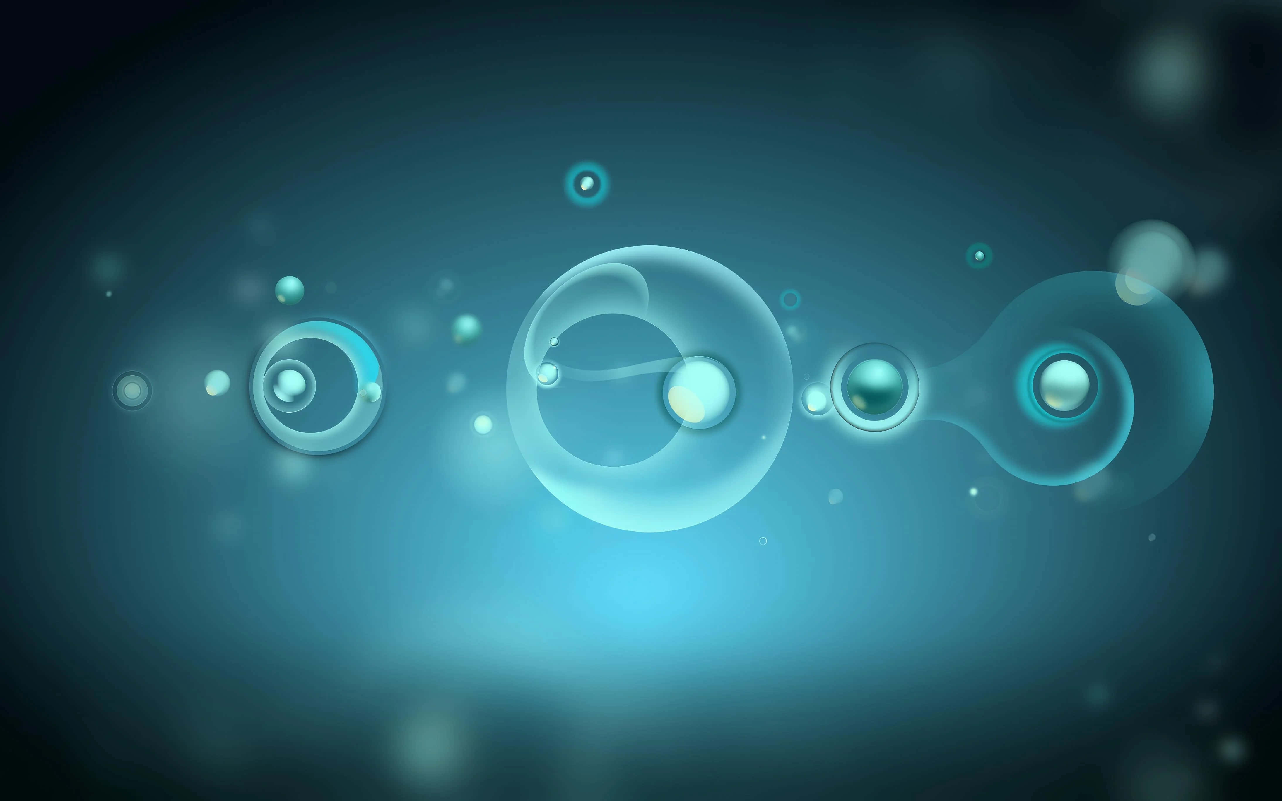 abstract blue bubbles, glowing translucent bubbles, gradient blue background, 4K Desktop Wallpaper