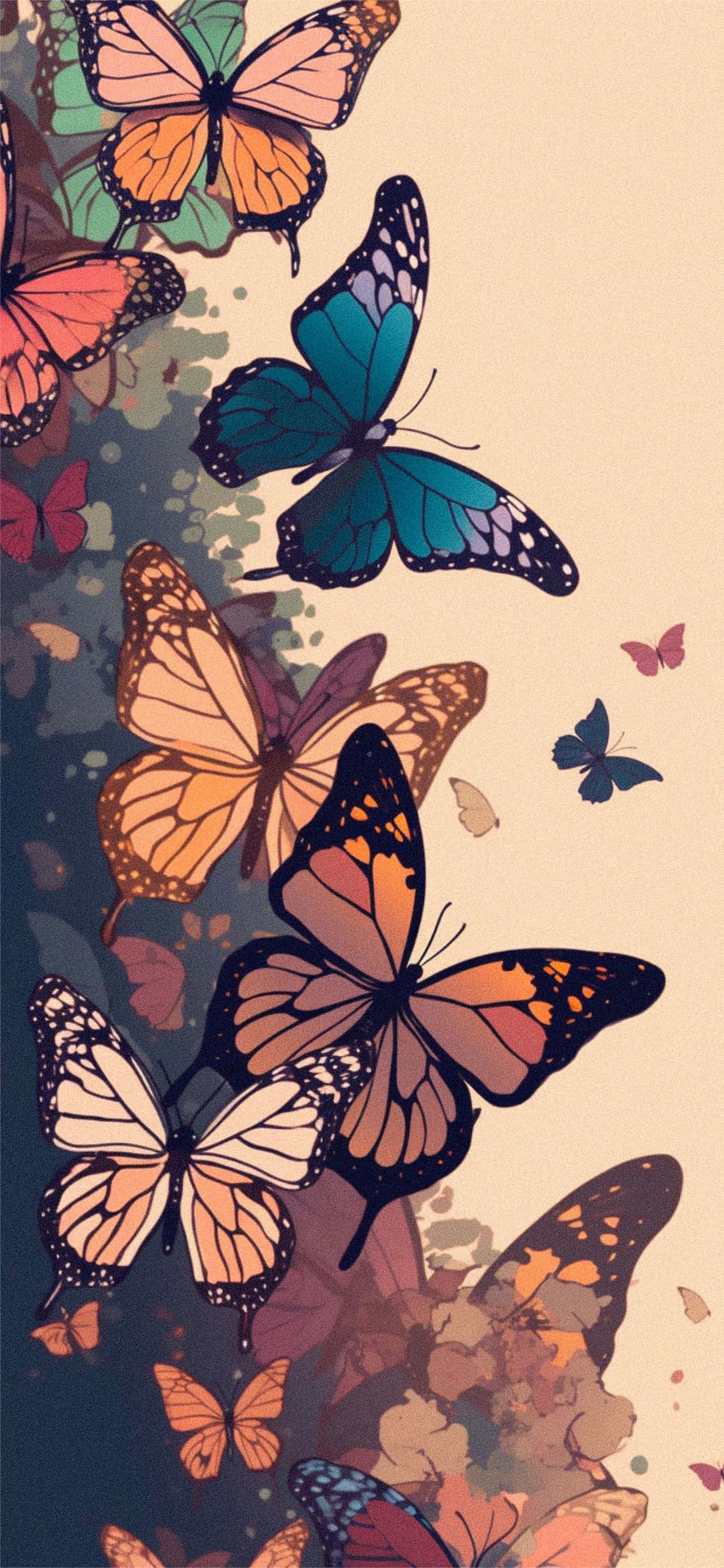 beige butterfly, orange teal, white, 2K Phone Wallpaper
