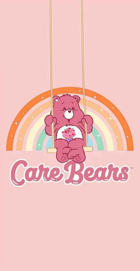 Care Bear, pink Care Bear, rainbow, SD Phone Wallpaper