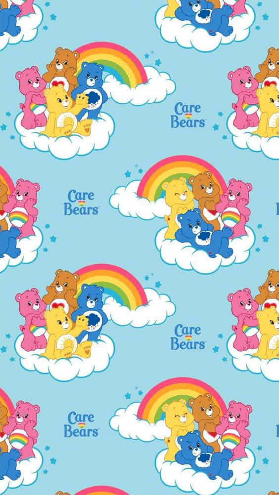 Care Bear, colorful Care Bears, fluffy clouds, SD Phone Wallpaper