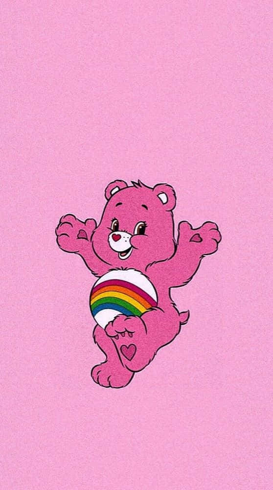 Aesthetic Care Bear, pink bear, rainbow ball, SD Phone Wallpaper