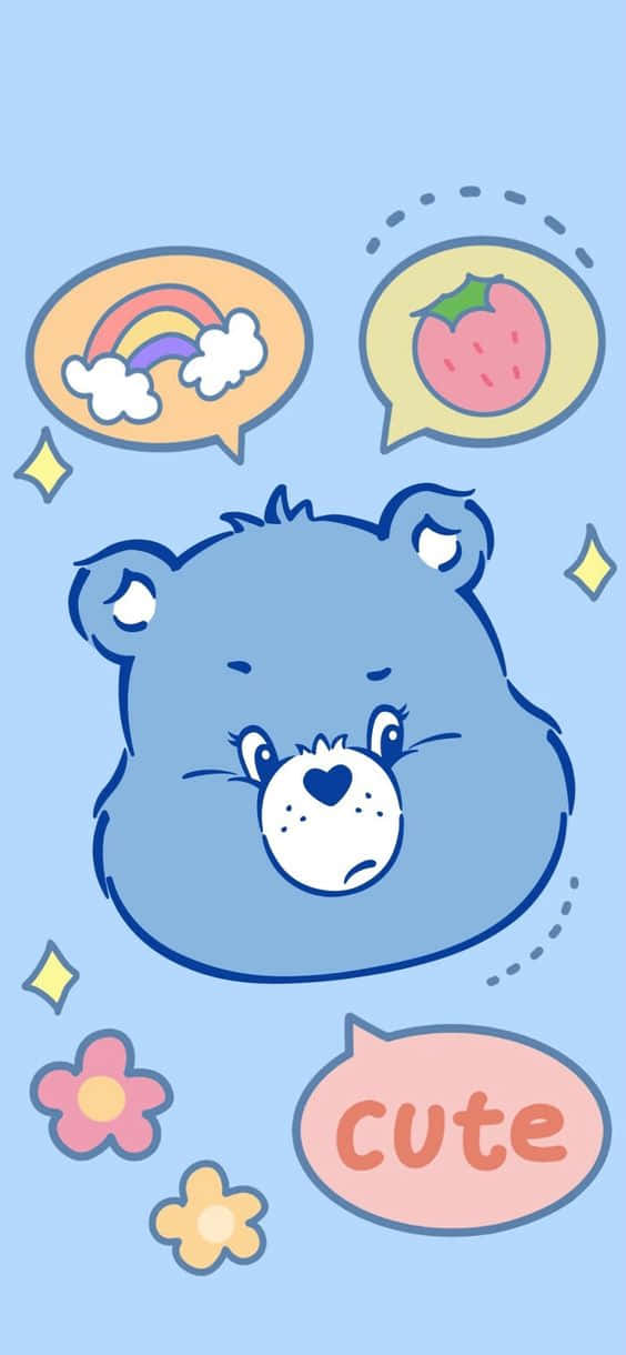 Aesthetic Care Bear, blue cartoon bear, heart nose, SD Phone Wallpaper