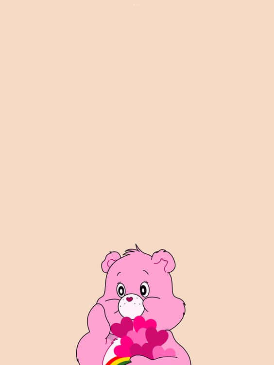 Aesthetic Care Bear, pink cartoon bear, hearts, SD Phone Wallpaper