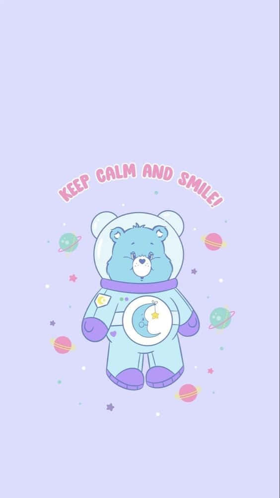 Aesthetic Care Bear, blue bear astronaut, pastel galaxy, SD Phone Wallpaper