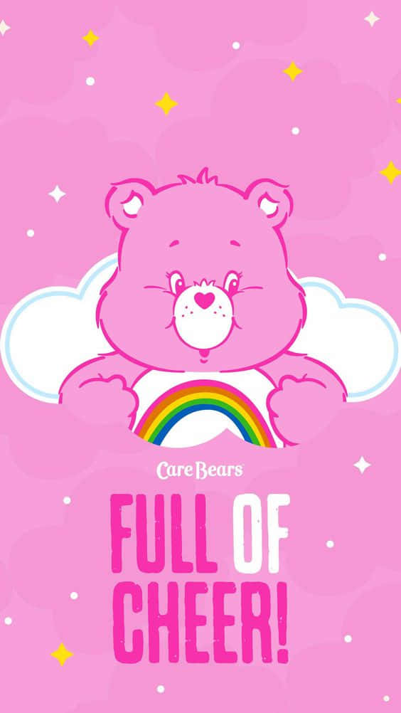 Aesthetic Care Bear, pink Care Bear, rainbow emblem, SD Phone Wallpaper