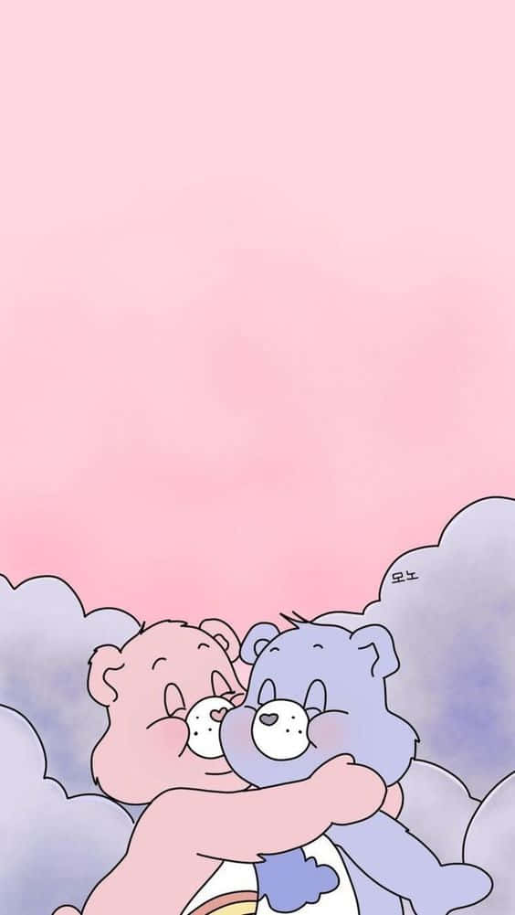 Care Bear, soft purple clouds, pastel pink sky, SD Phone Wallpaper