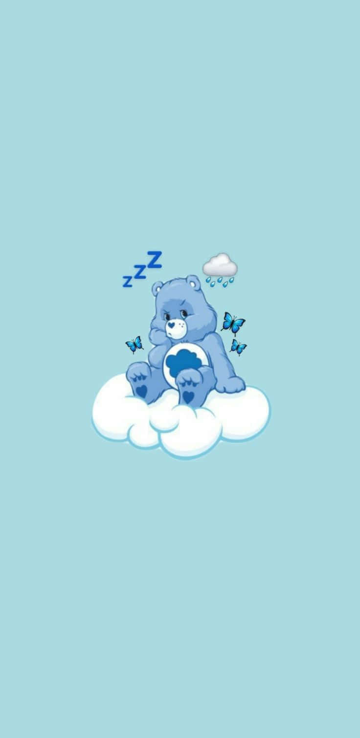 Aesthetic Care Bear, blue cartoon bear, fluffy cloud, HD Phone Wallpaper