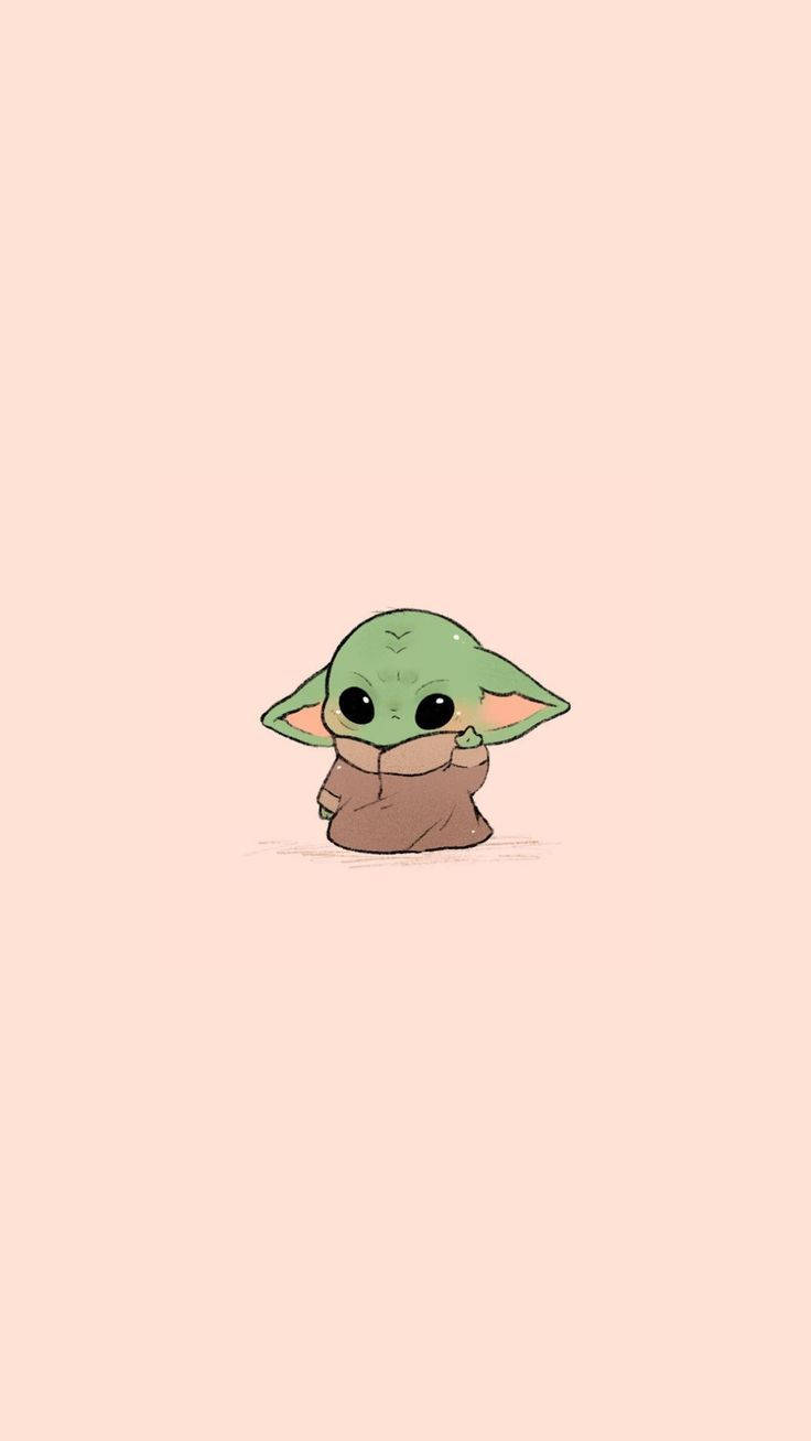 chibi baby Yoda, green, pink background, HD Phone Wallpaper