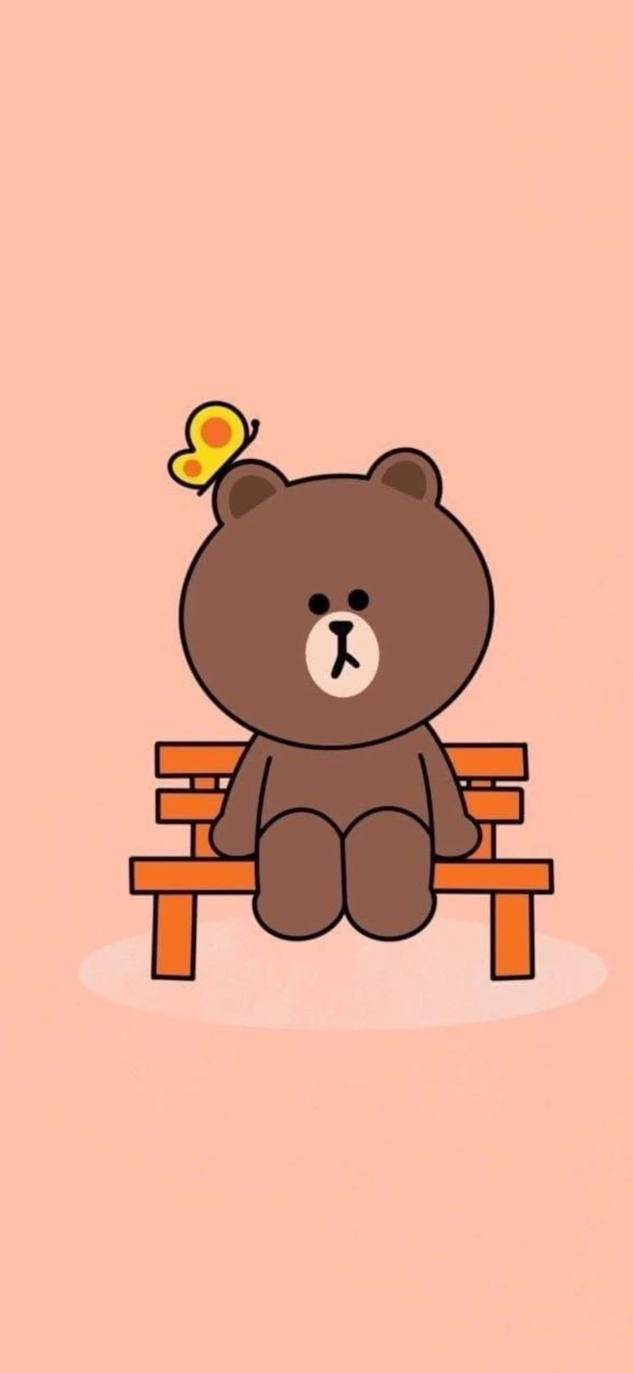 Cartoon Teddy Aesthetic iPhone, brown cartoon bear, orange bench, 2K Phone Wallpaper