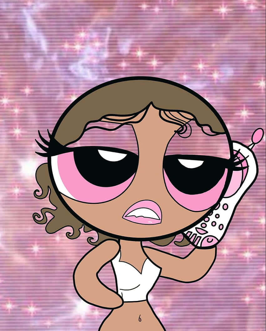 Powerpuff Phone Cartoon PFP, cartoon girl, oversized pink eyes, SD Phone Wallpaper