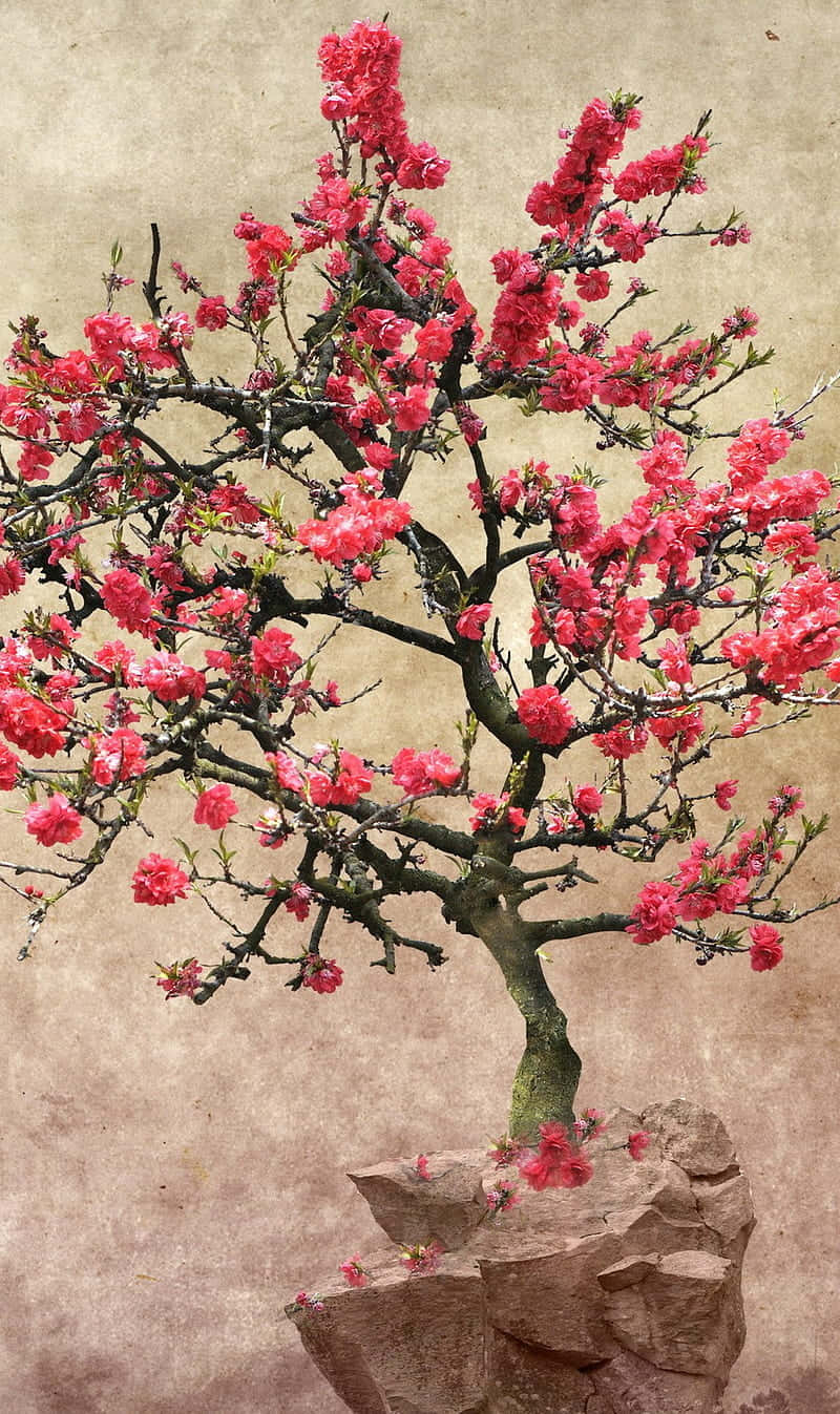 vintage cherry blossom art, pink flowering tree, gnarled branches, HD Phone Wallpaper