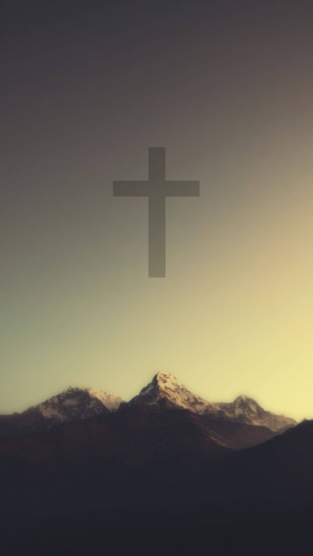 cross, snow-capped mountains, gradient sky, Full HD Phone Wallpaper