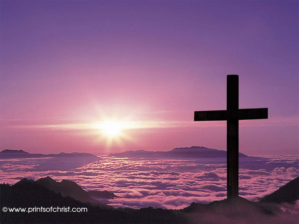 wooden cross, mountain peak, sunrise, SD Desktop Wallpaper