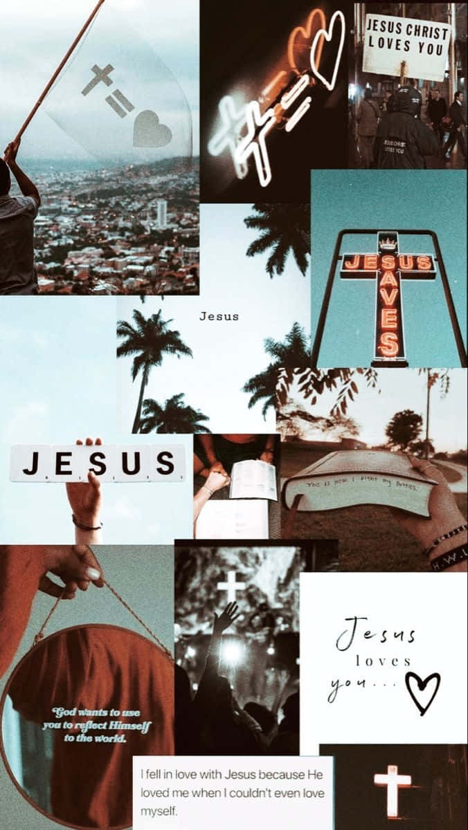 Christian girl aesthetic collage, crosses, palm trees, SD Phone Wallpaper