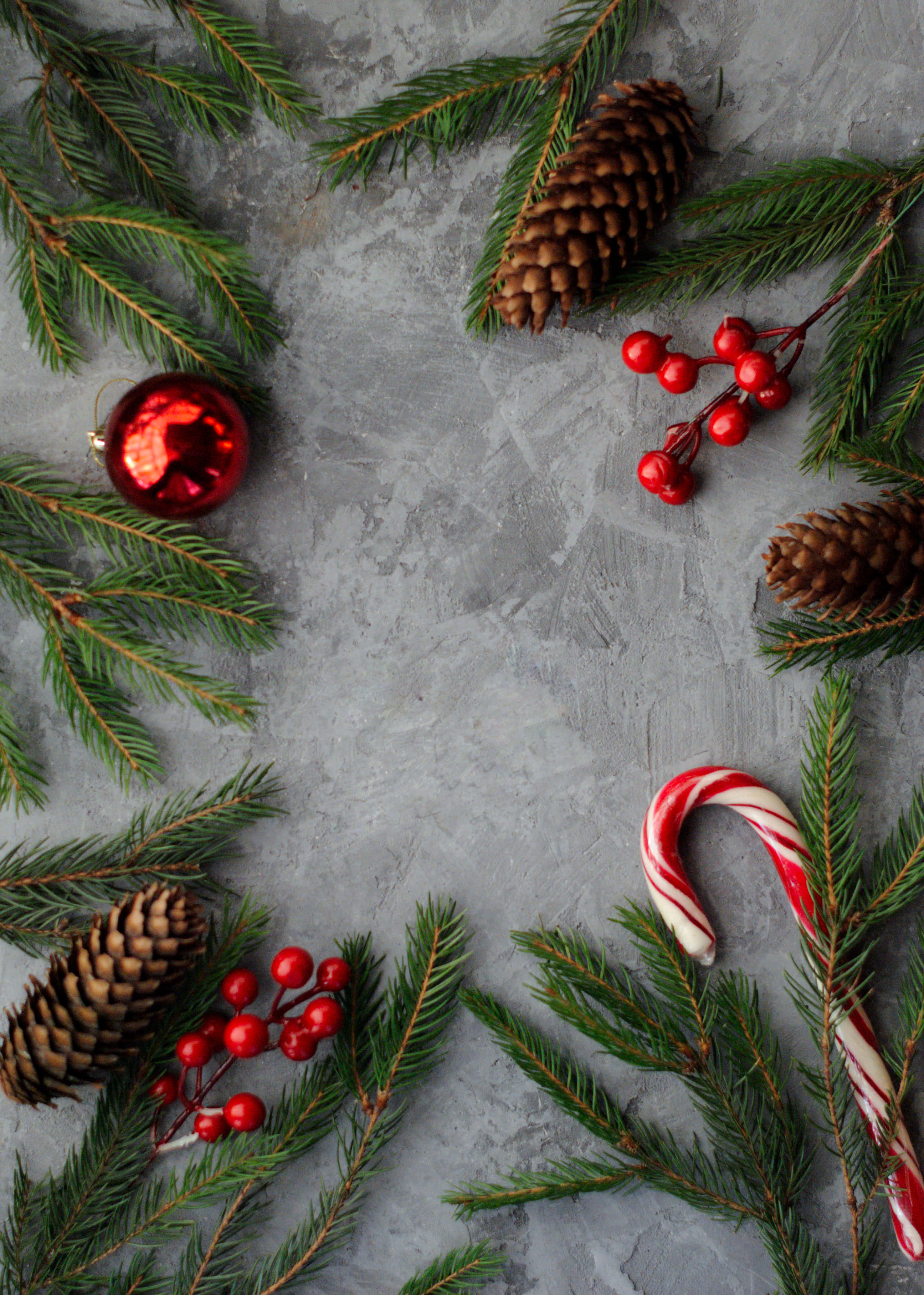Aesthetic Christmas Laptop, pine branches, pinecones, 2K Phone Wallpaper