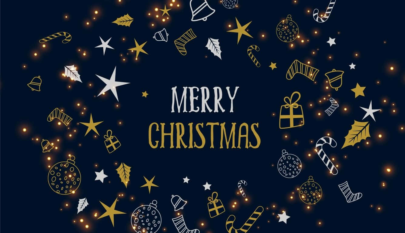 Merry Christmas, dark blue background, golden stars, HD Desktop Wallpaper