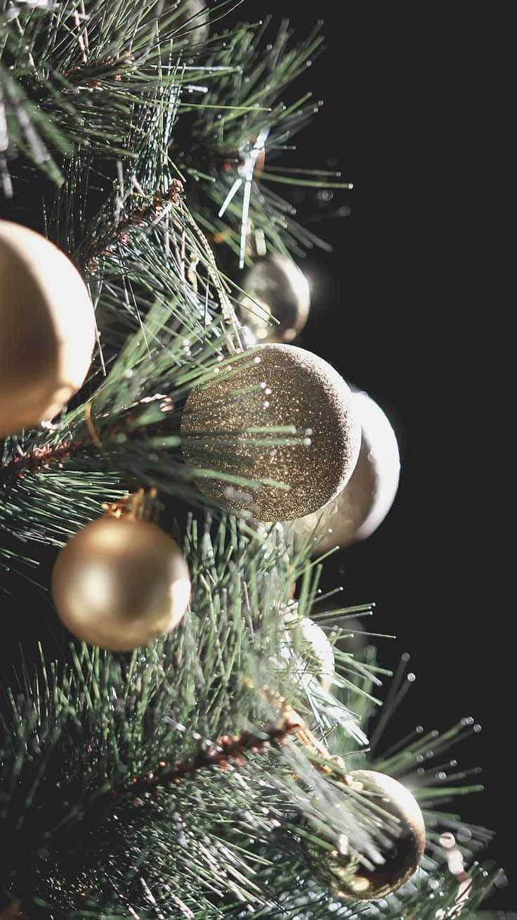 golden glitter, matte ornaments, dark green pine branch, HD Phone Wallpaper