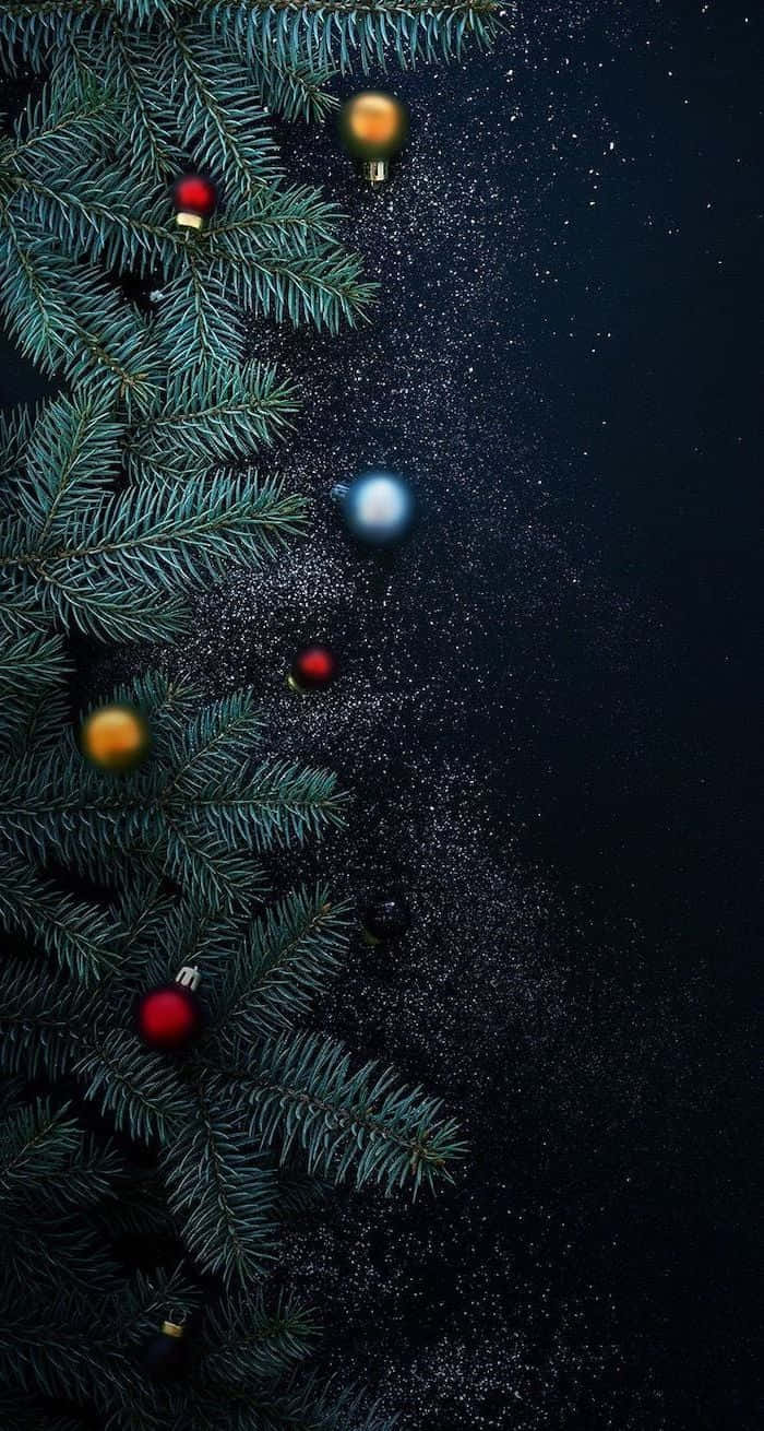 Aesthetic Christmas Tree, red and gold ornaments, festive pine branches, HD Phone Wallpaper