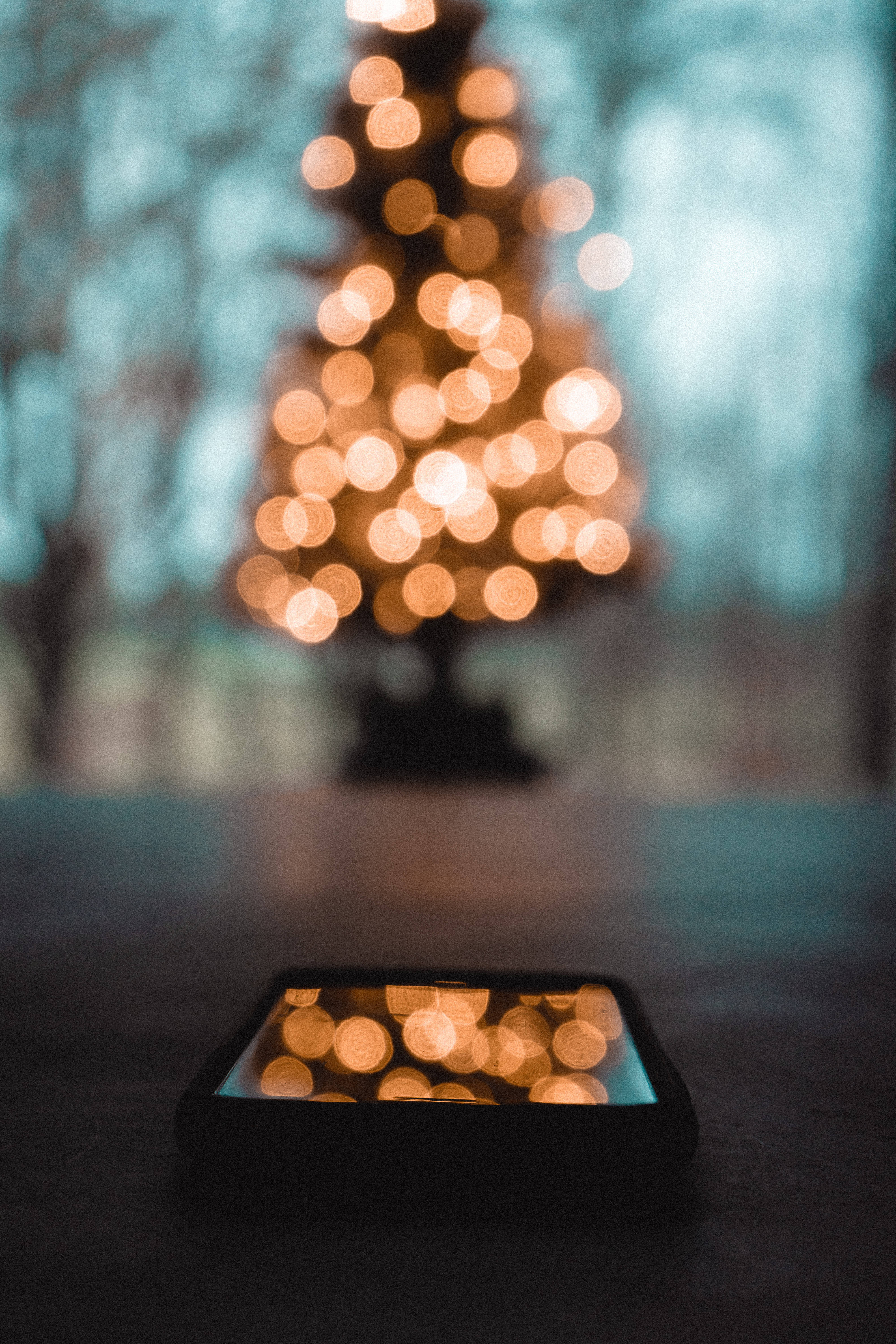 Aesthetic Hazy Christmas Tree, bokeh lights, Christmas tree, 5K Phone Wallpaper