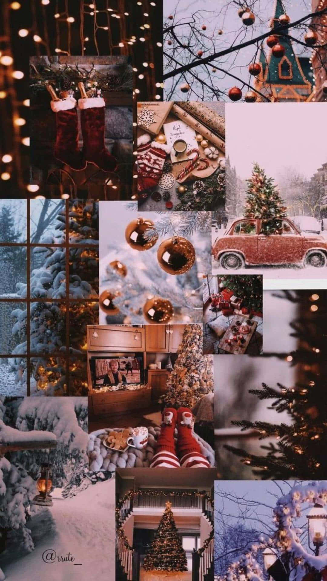 snow-covered trees, glowing string lights, red stockings, Full HD Phone Wallpaper