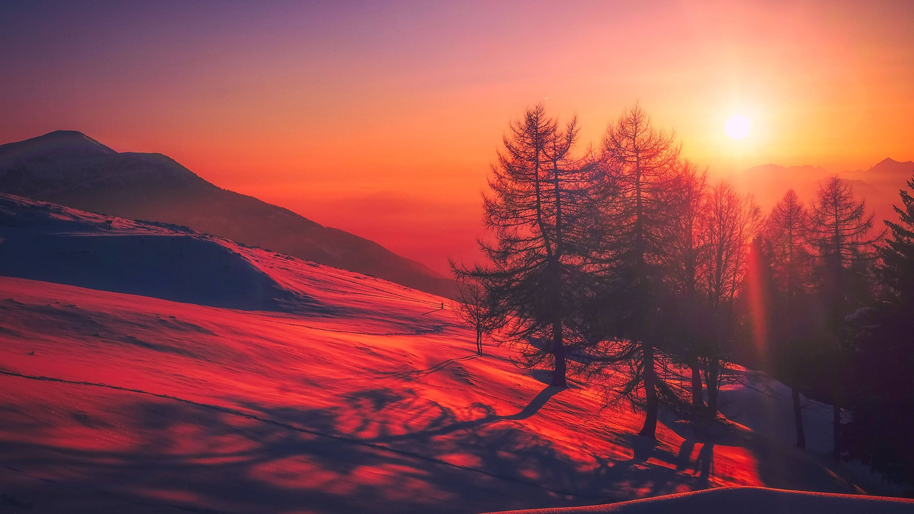 Chromebook, wooden table, Sunset, 4K Desktop Wallpaper