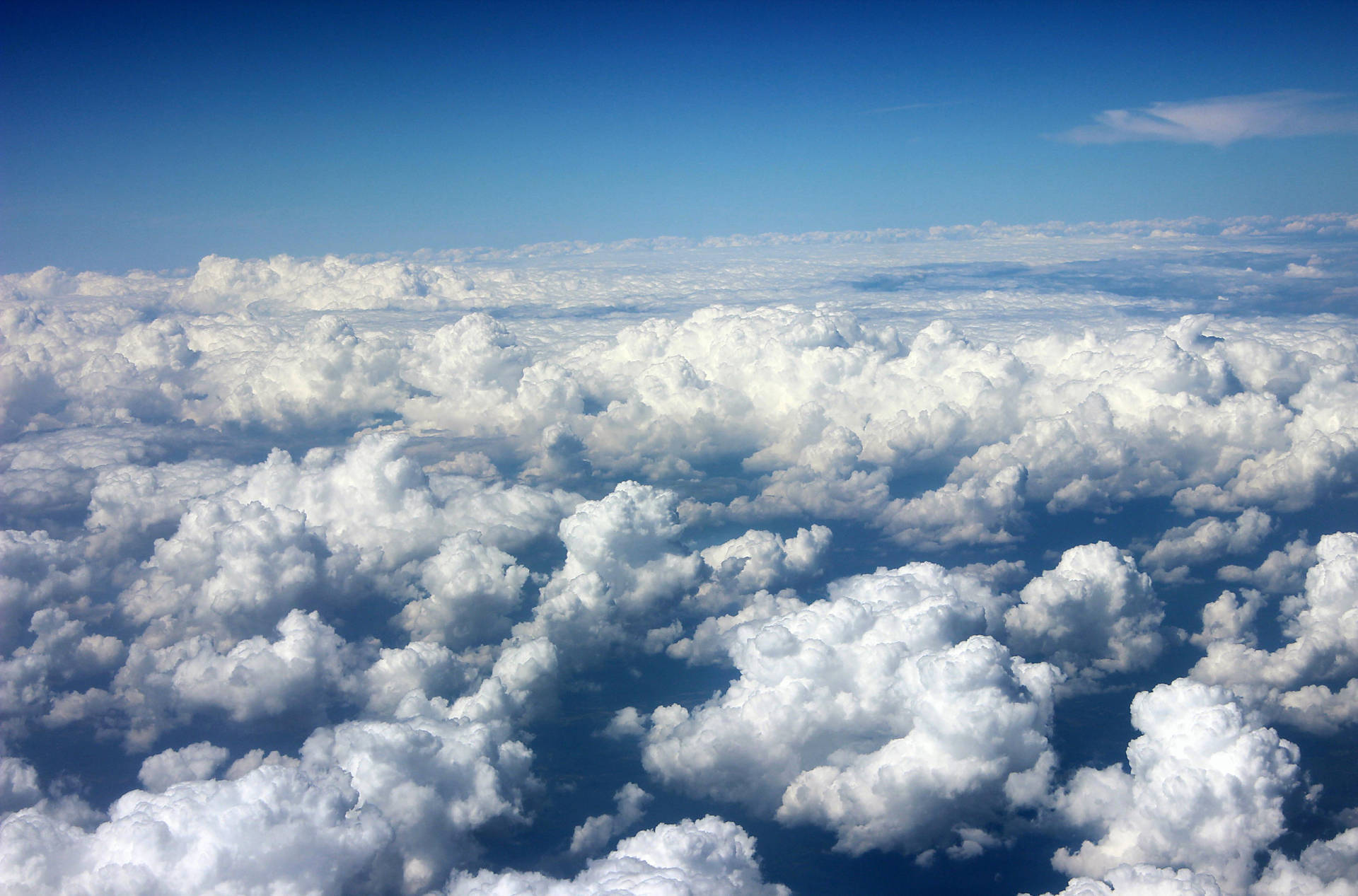 fluffy white clouds, clear blue sky, aerial view, Full HD Desktop Wallpaper