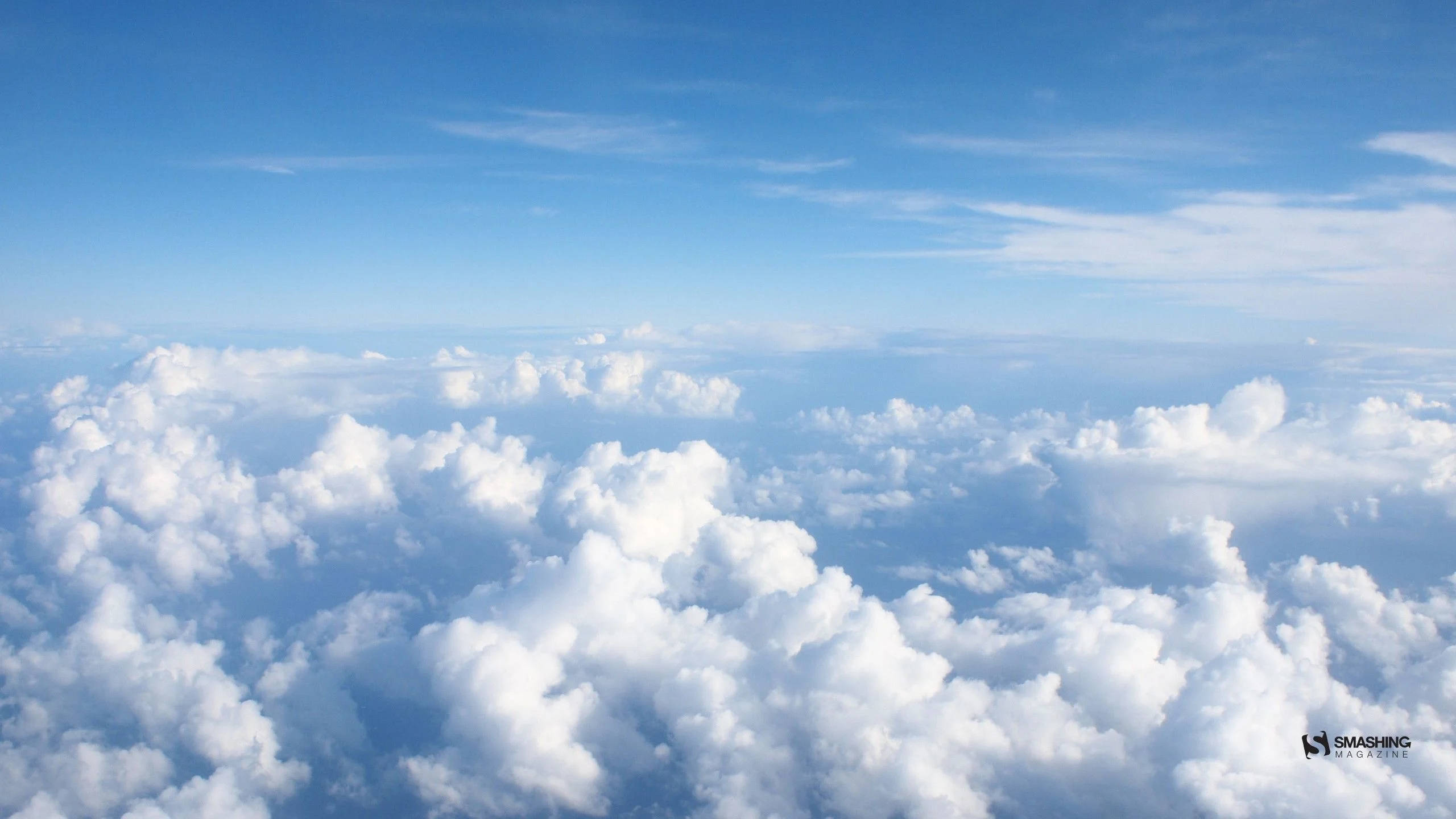 blue sky, fluffy white clouds, aerial view, 2K Desktop Wallpaper