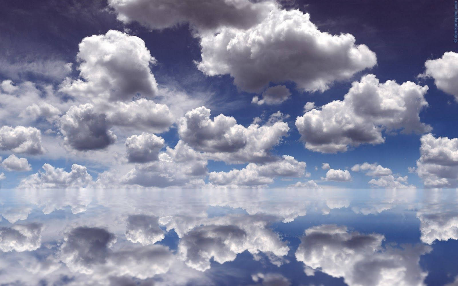 Sea Reflection, blue sky, fluffy white clouds, HD Desktop Wallpaper