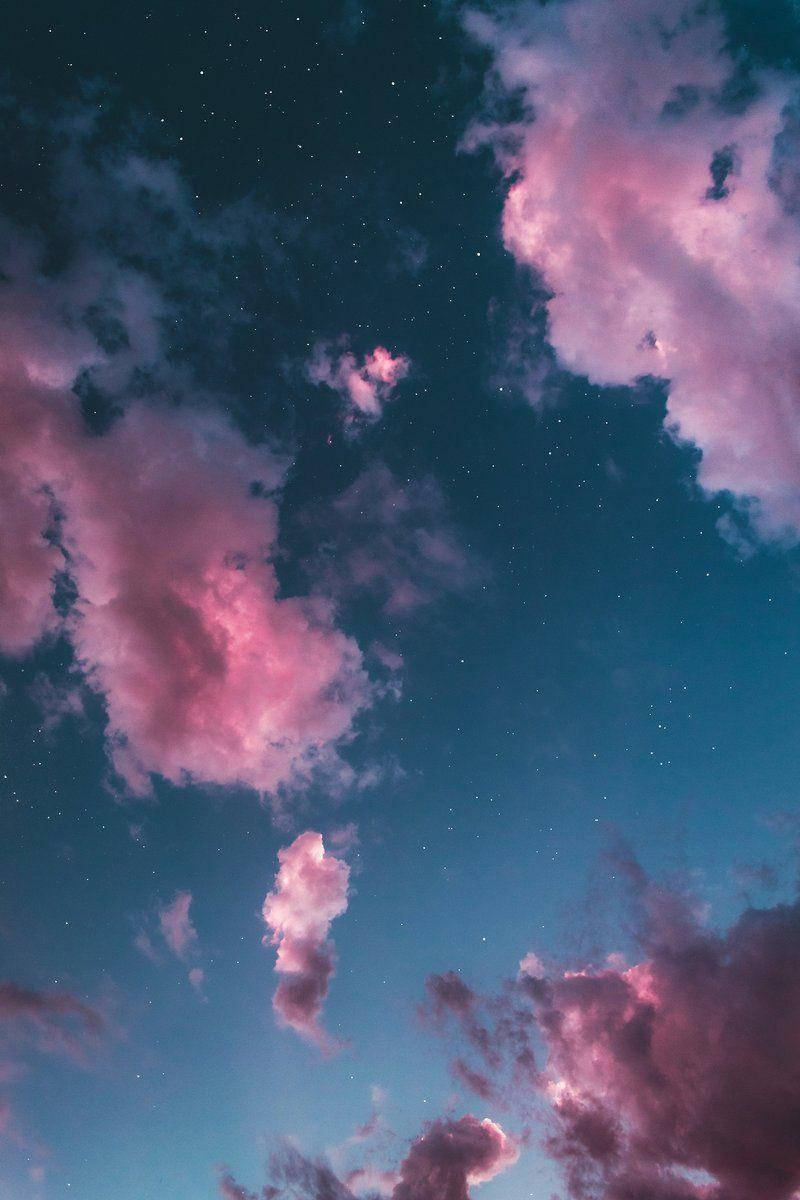 aesthetic cloud, vibrant pink clouds, starry twilight sky, SD Phone Wallpaper
