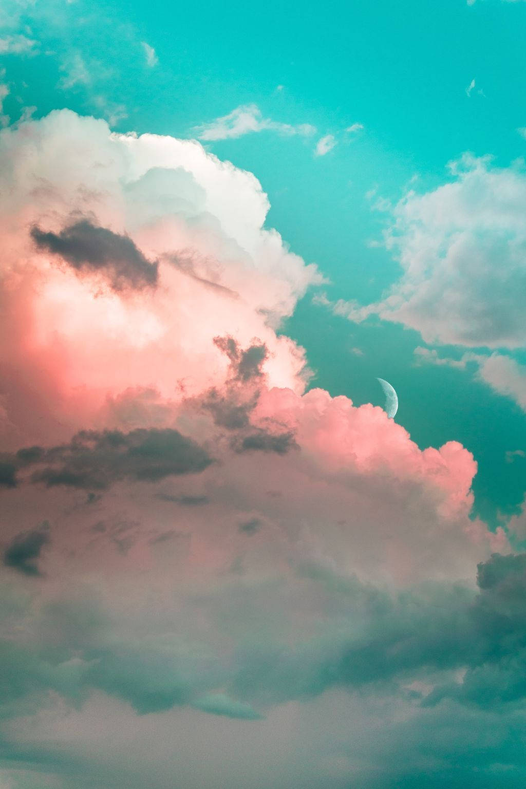 Aesthetic Cloud, teal clouds, glowing pink, HD Phone Wallpaper