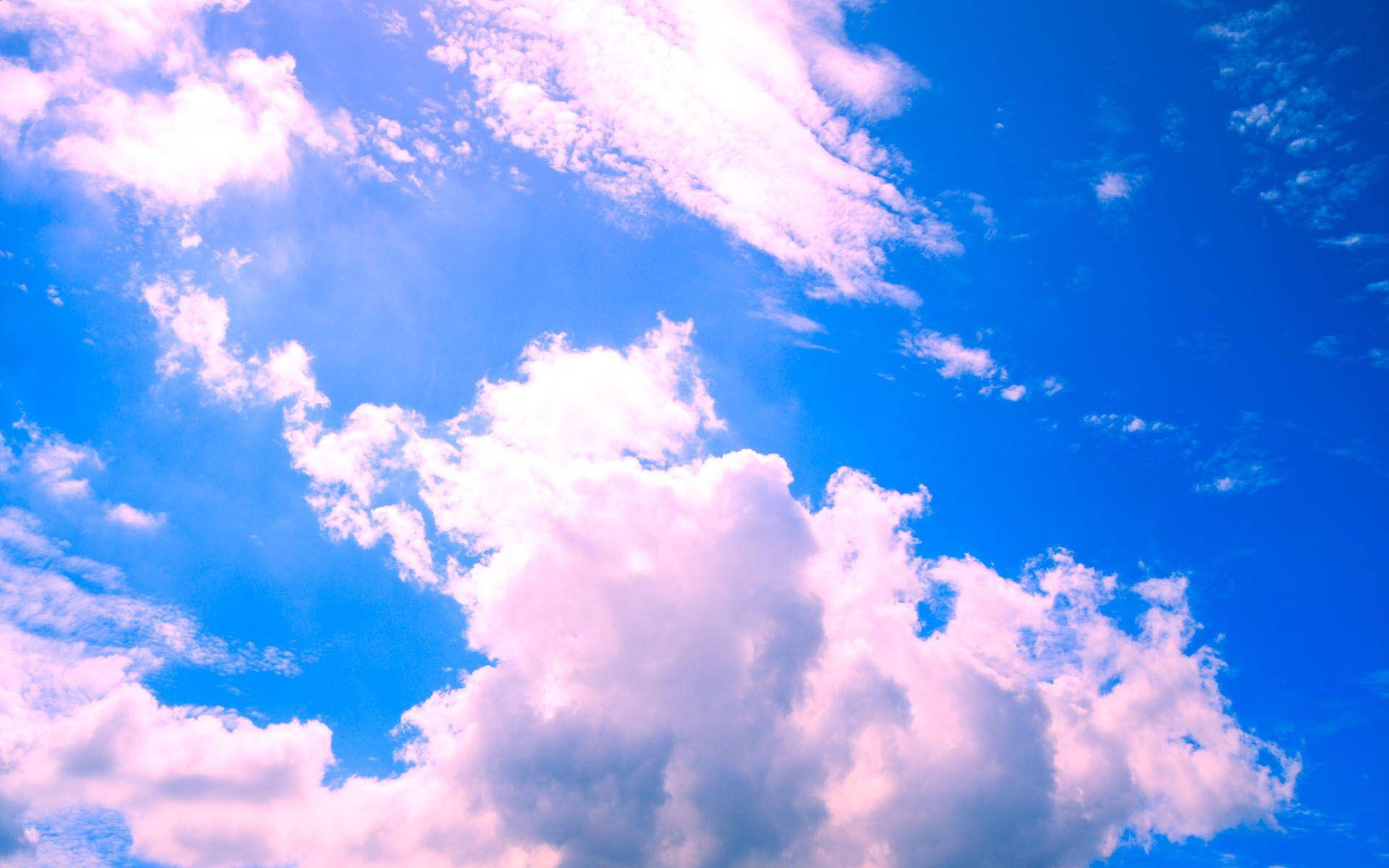 Aesthetic Cloud, vibrant blue sky, soft pink and white clouds, Full HD Desktop Wallpaper
