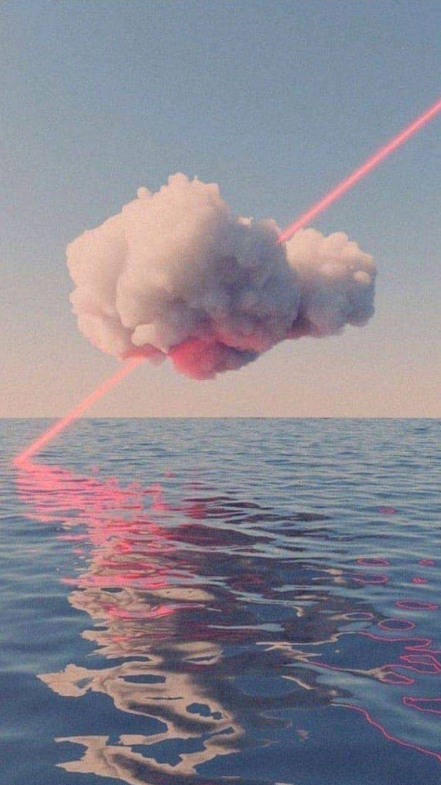 Aesthetic Cloud, serene water, pink laser beams, HD Phone Wallpaper