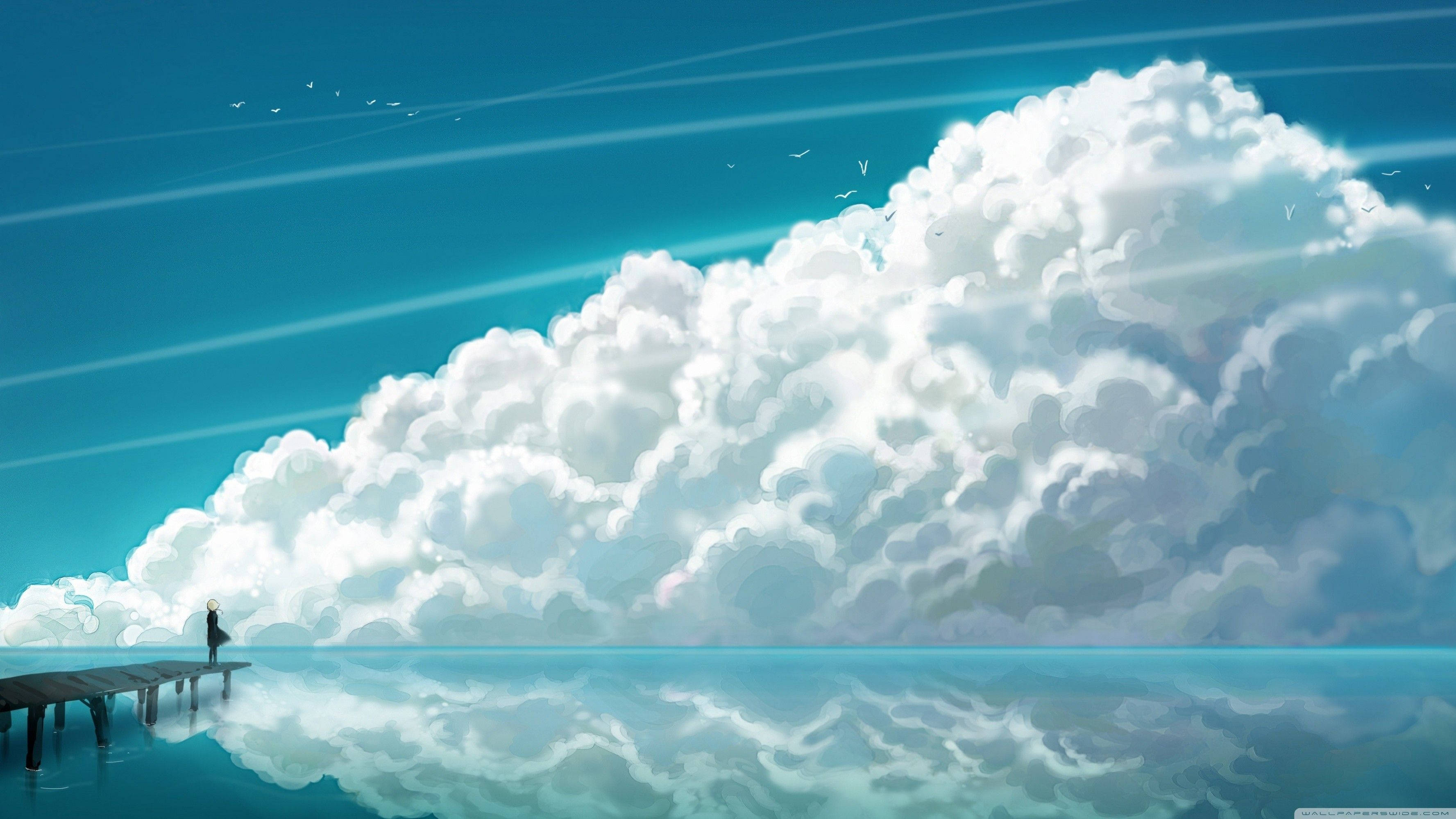 Aesthetic Cloud, wooden pier, massive cloud formation, 2K Desktop Wallpaper
