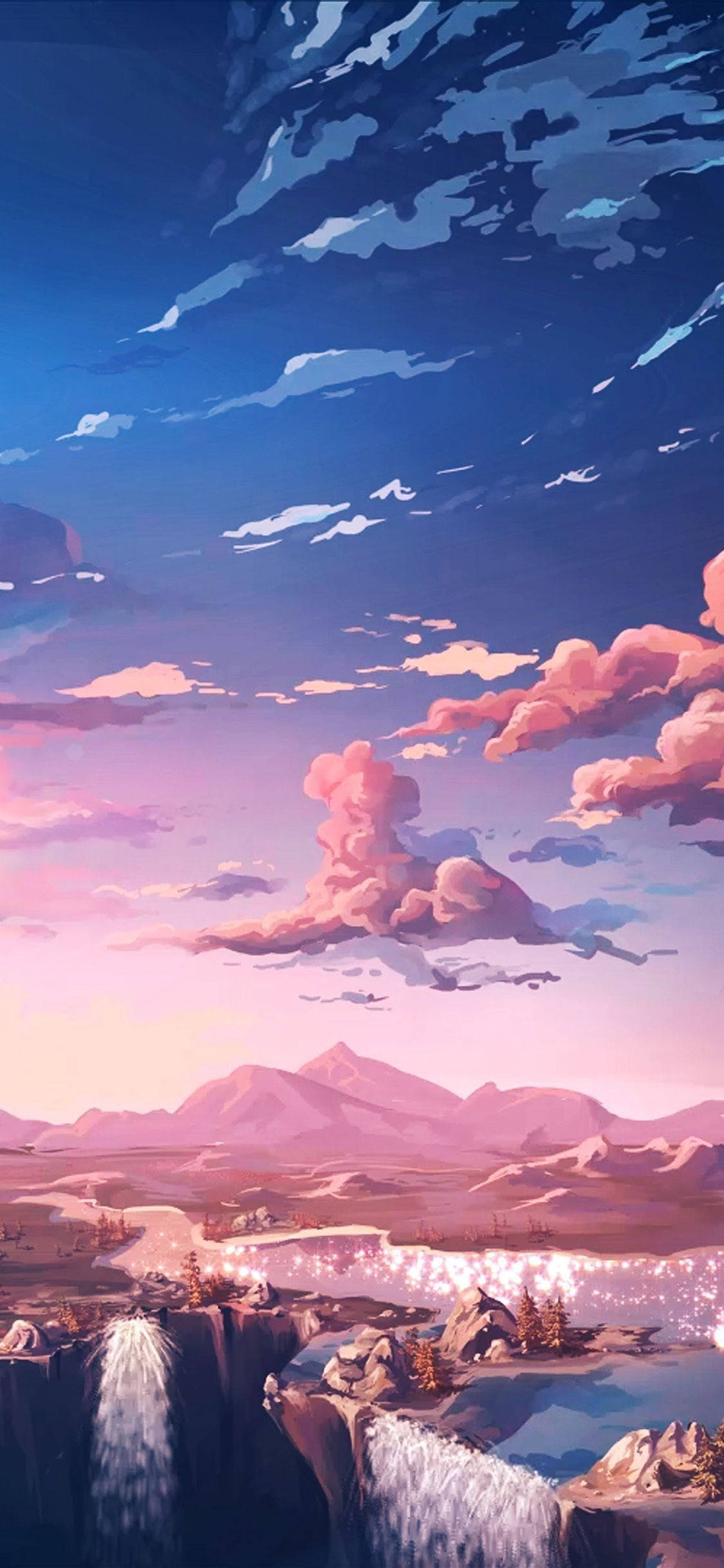 Aesthetic Cloud, anime-style landscape, pink clouds, Full HD Phone Wallpaper