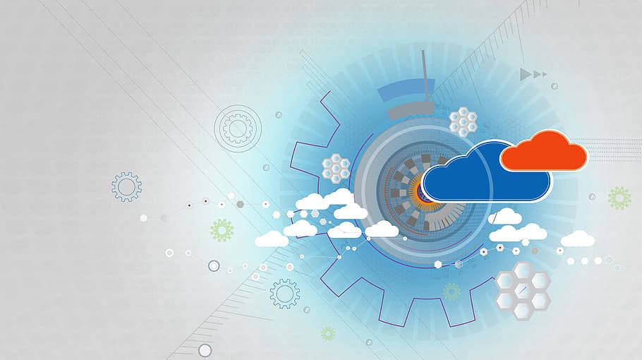 Aesthetic Cloud, blue cloud, orange highlight, SD Desktop Wallpaper