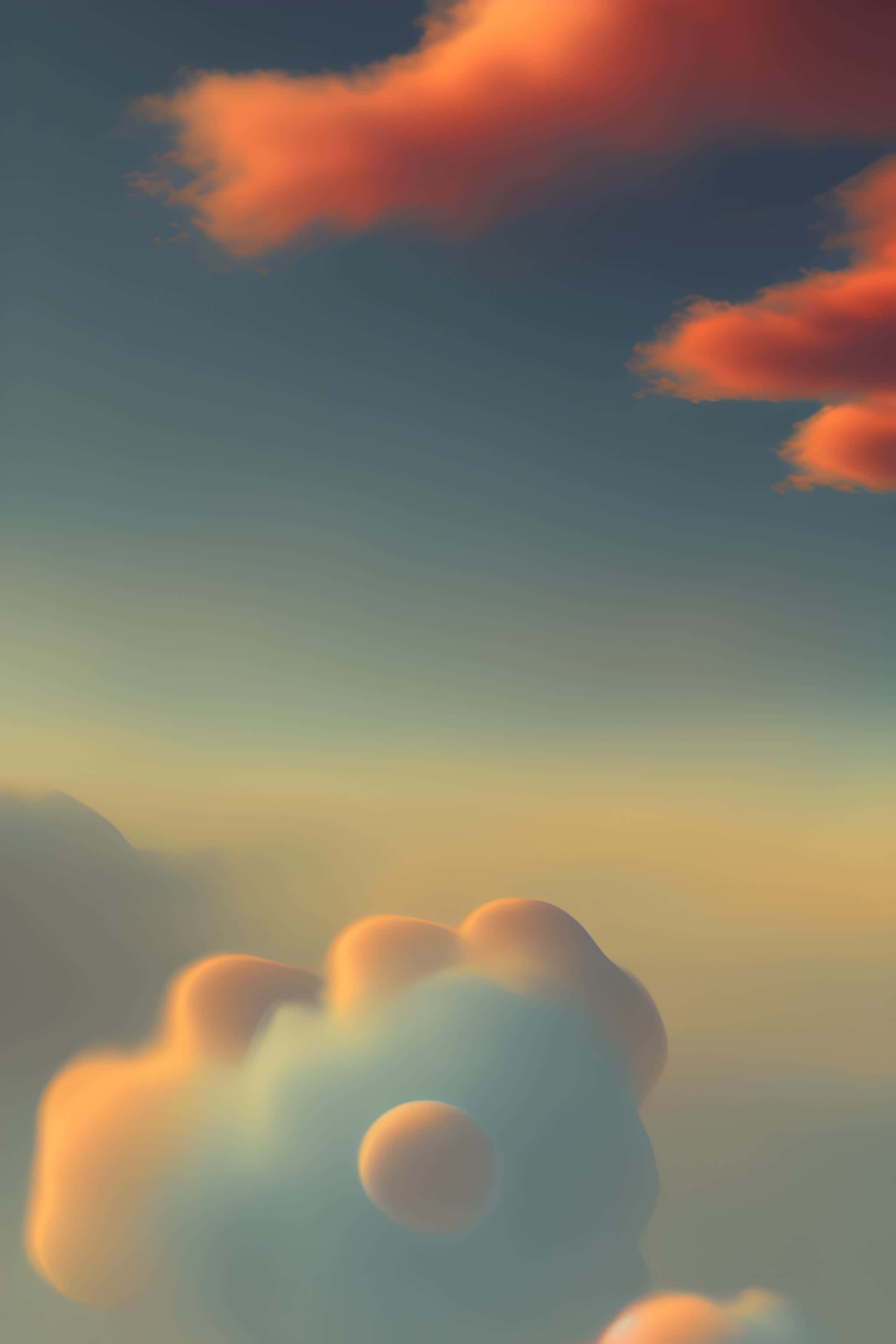 surreal cloudscape artwork, warm orange, cool teal, 2K Phone Wallpaper