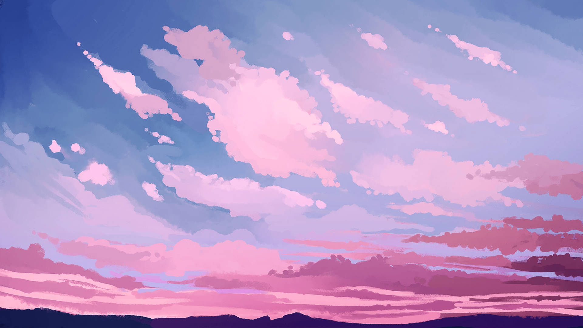 Digital Aesthetic Cloud Desktop, soft pink and blue hues, fluffy clouds, Full HD Desktop Wallpaper