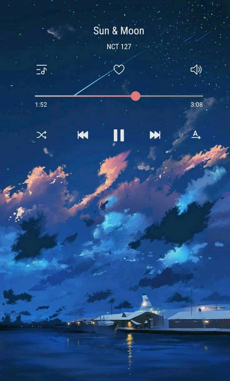 Aesthetic Music Sun & Moon, pink and blue clouds, night sky, SD Phone Wallpaper