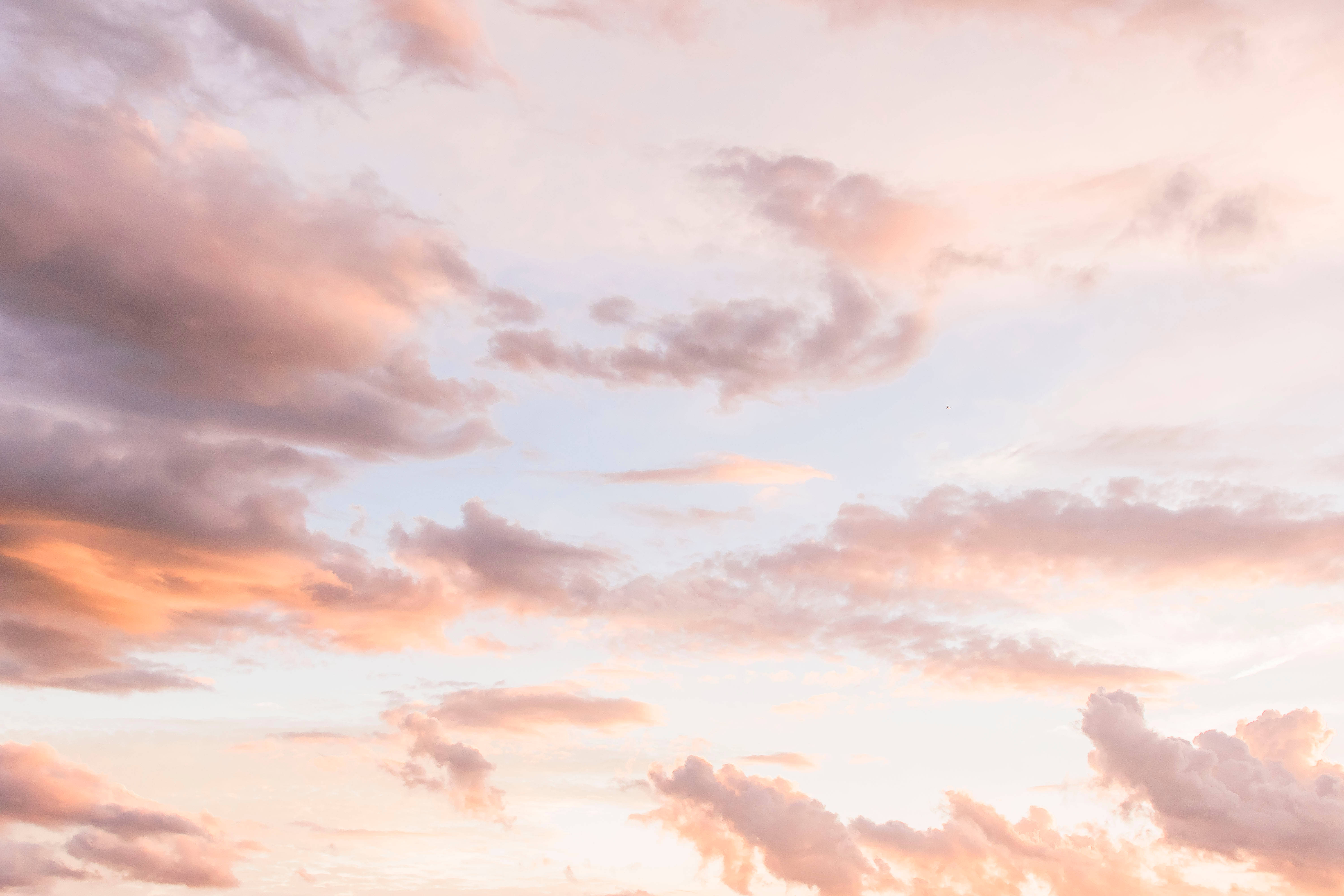 heavenly sky, soft pink and peach clouds, pale sky, 5K Desktop Wallpaper