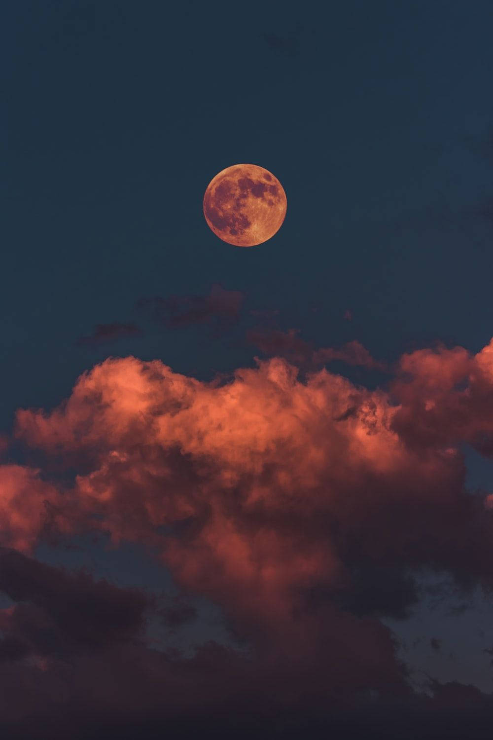 full moon, fiery red clouds, deep twilight sky, HD Phone Wallpaper