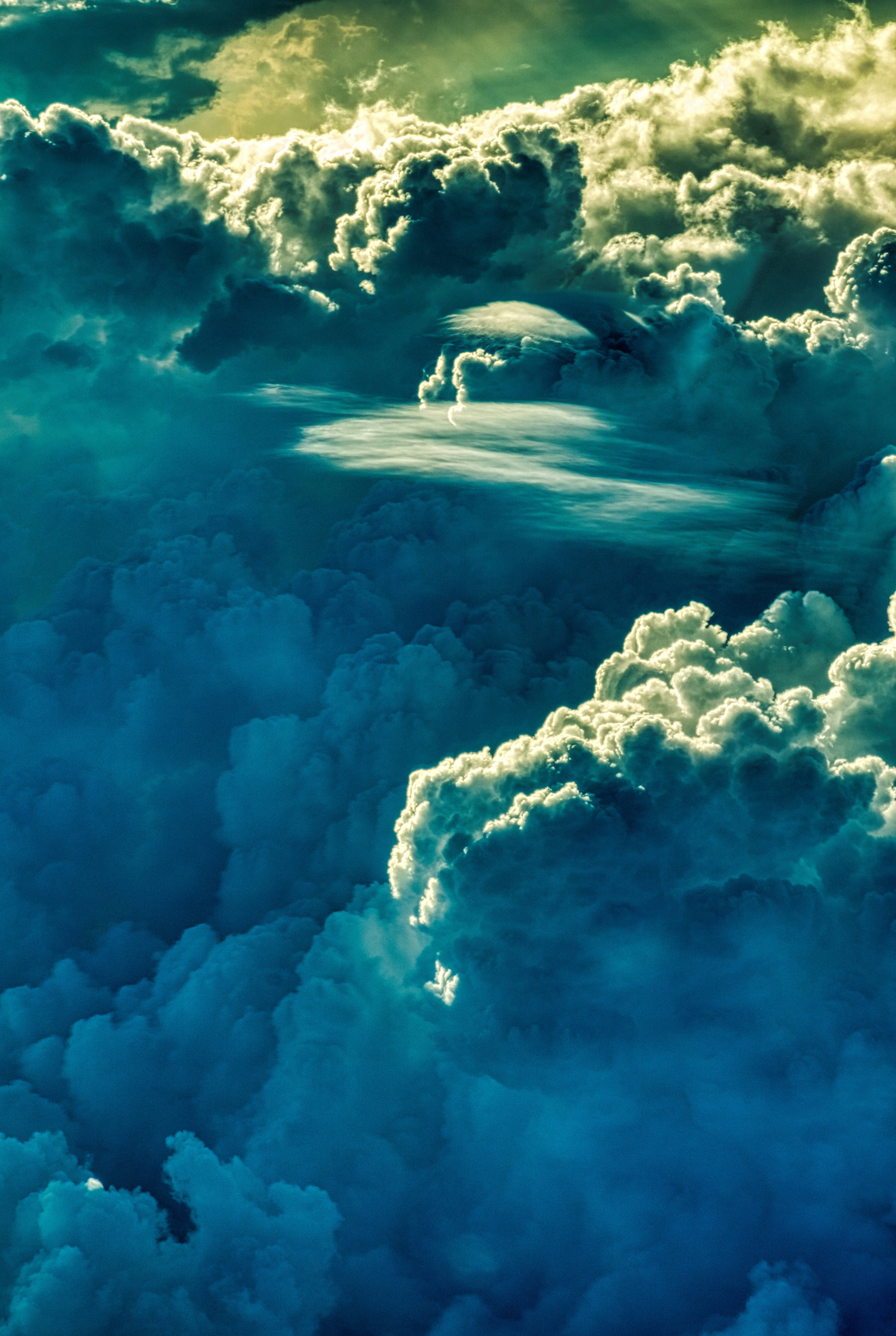 Blue Green Cloud iPhone, golden sunlight, deep teal, 5K Phone Wallpaper