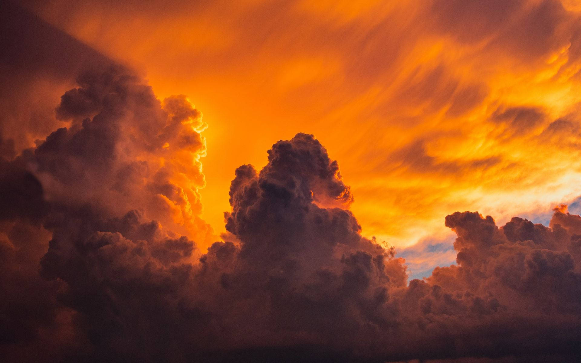 orange clouds, purple storm clouds, glowing sunset, Full HD Desktop Wallpaper