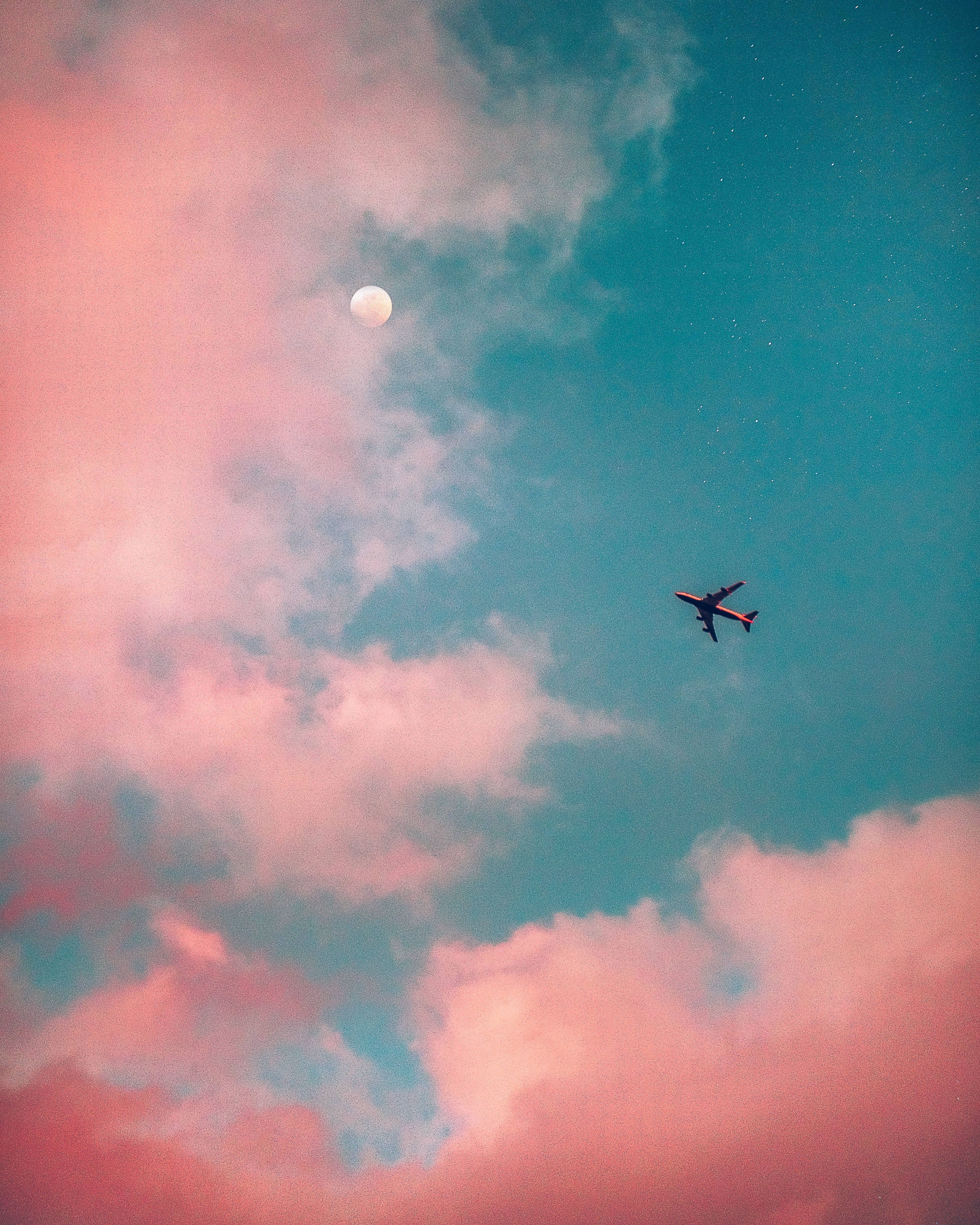 Plane, Moon, Cloud, 4K Phone Wallpaper